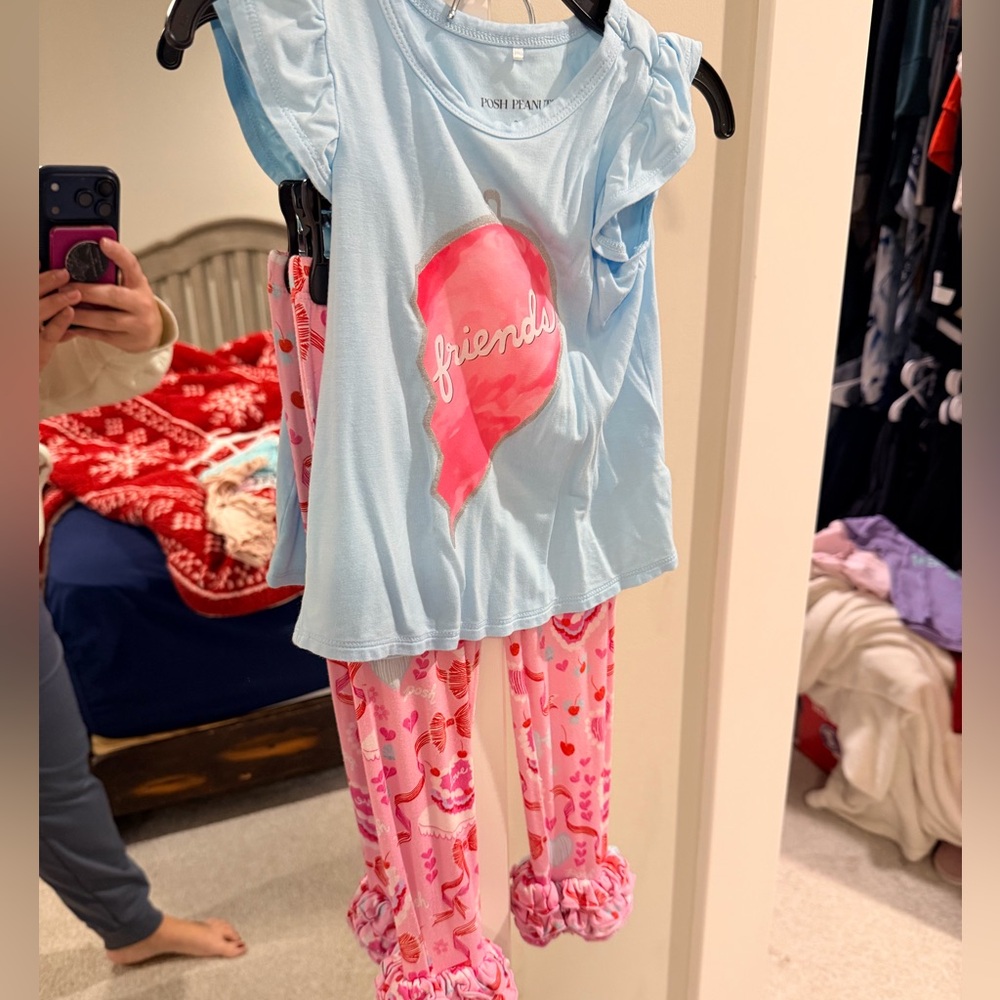 Posh Peanut Light Blue and Pink Friends Pajama Set